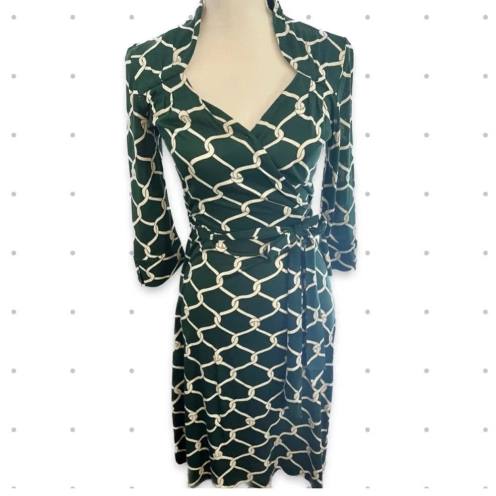 Banana Republic Dark Green Patterned Long Sleeve Dress
